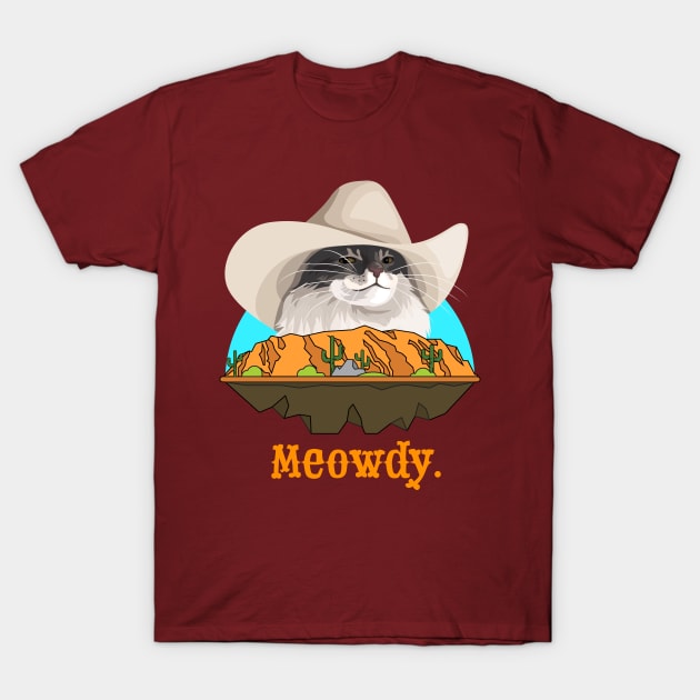 Meowdy Texas Cat Cowboy Meme Funny Internet Illustration T-Shirt by Celestial Holding Co.